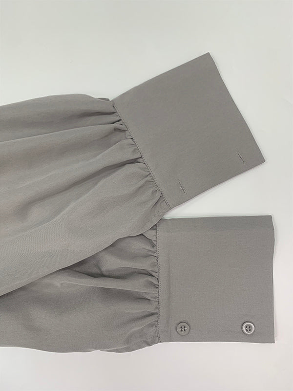 Long Sleeves Loose Solid Color Split-Joint Split-Side Lapel Maxi Dresses Shirt Dress