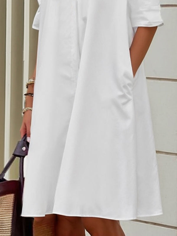 Long Sleeves Loose Gauze See-Through Solid Color Split-Joint Lapel Midi Dresses Shirt Dress