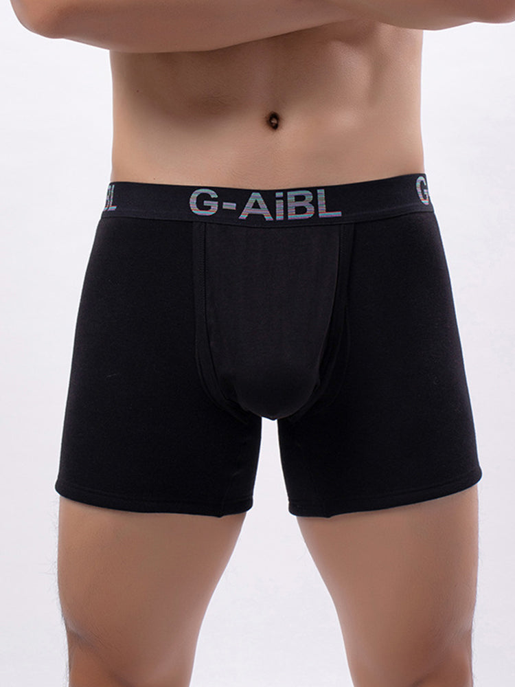 2 Pack Men's Solid Color Bullet Separated U-Pocket Plush Boxer Briefs