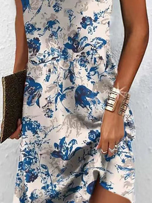 Loose Plus Size Printed Split-Joint V-Neck Mini Dresses