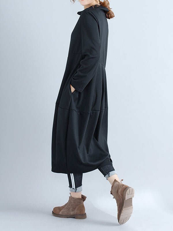 Casual Loose Plus Size Solid Color Hooded Midi Dresses