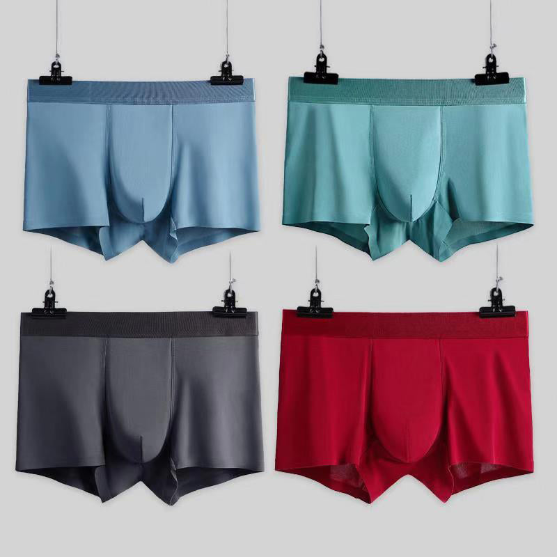 4 Pcs Seamless Ice Silk Solid Men's Boxer Briefs Set