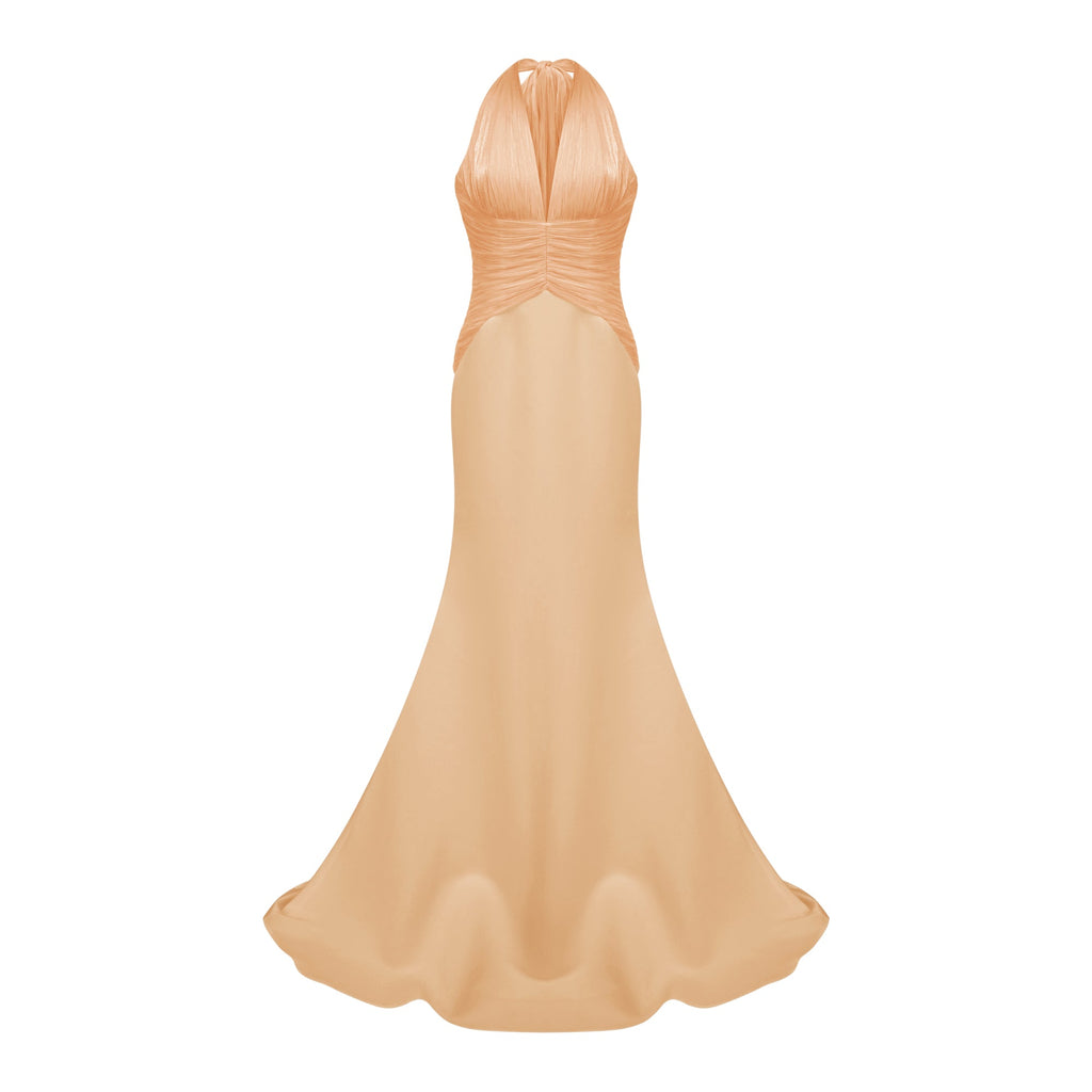 Emmeline Orange Train Design Gathered Maxi Dress