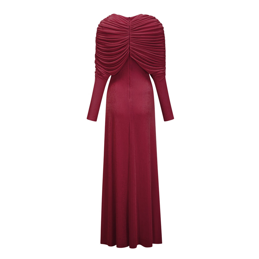 Moderne Red Cape-Design Ruched Maxi Dress