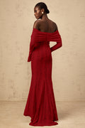 Émeline floral lace train-design maxi dress in Red