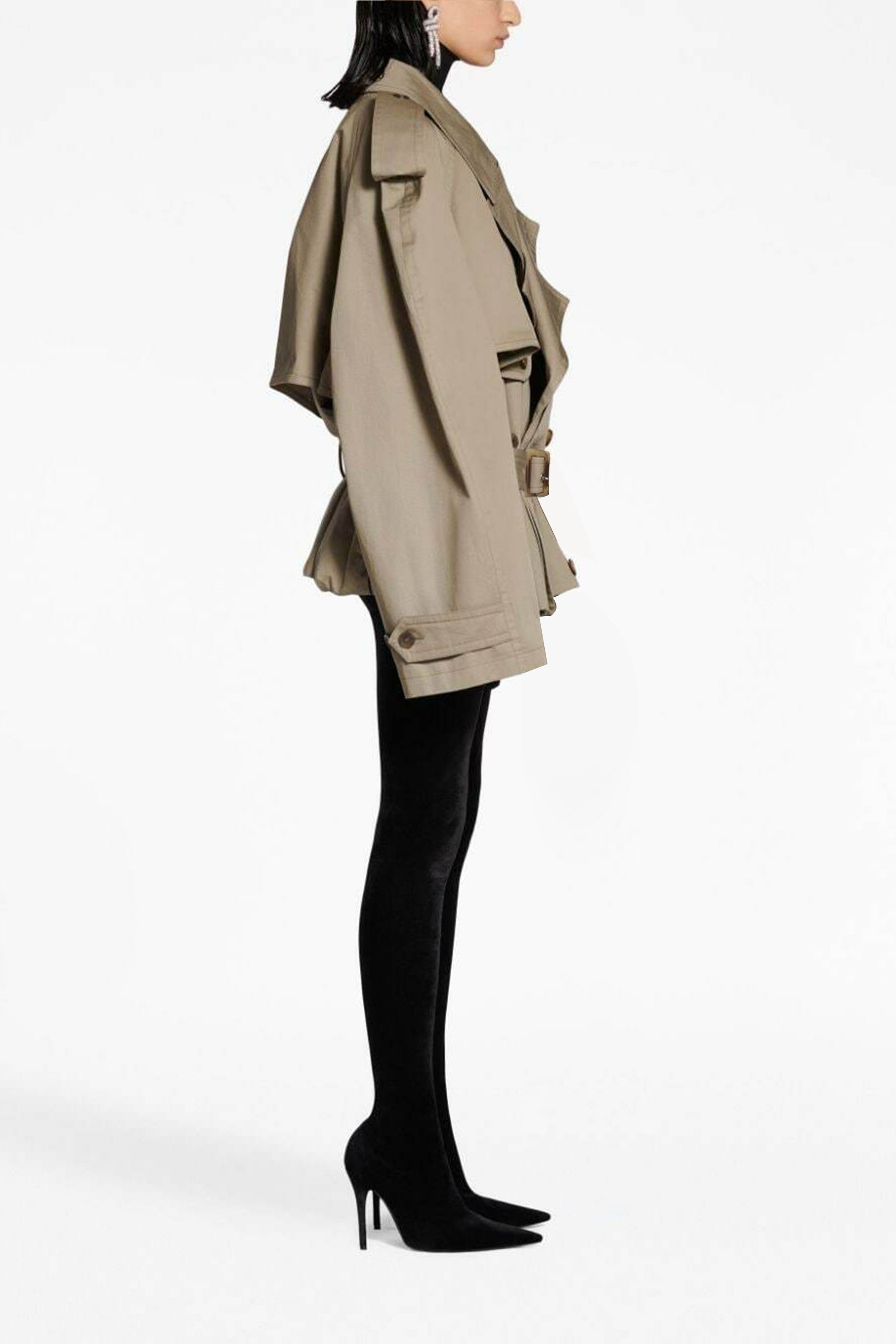 Sandra Khaki Double-Breasted Short Trench Coat