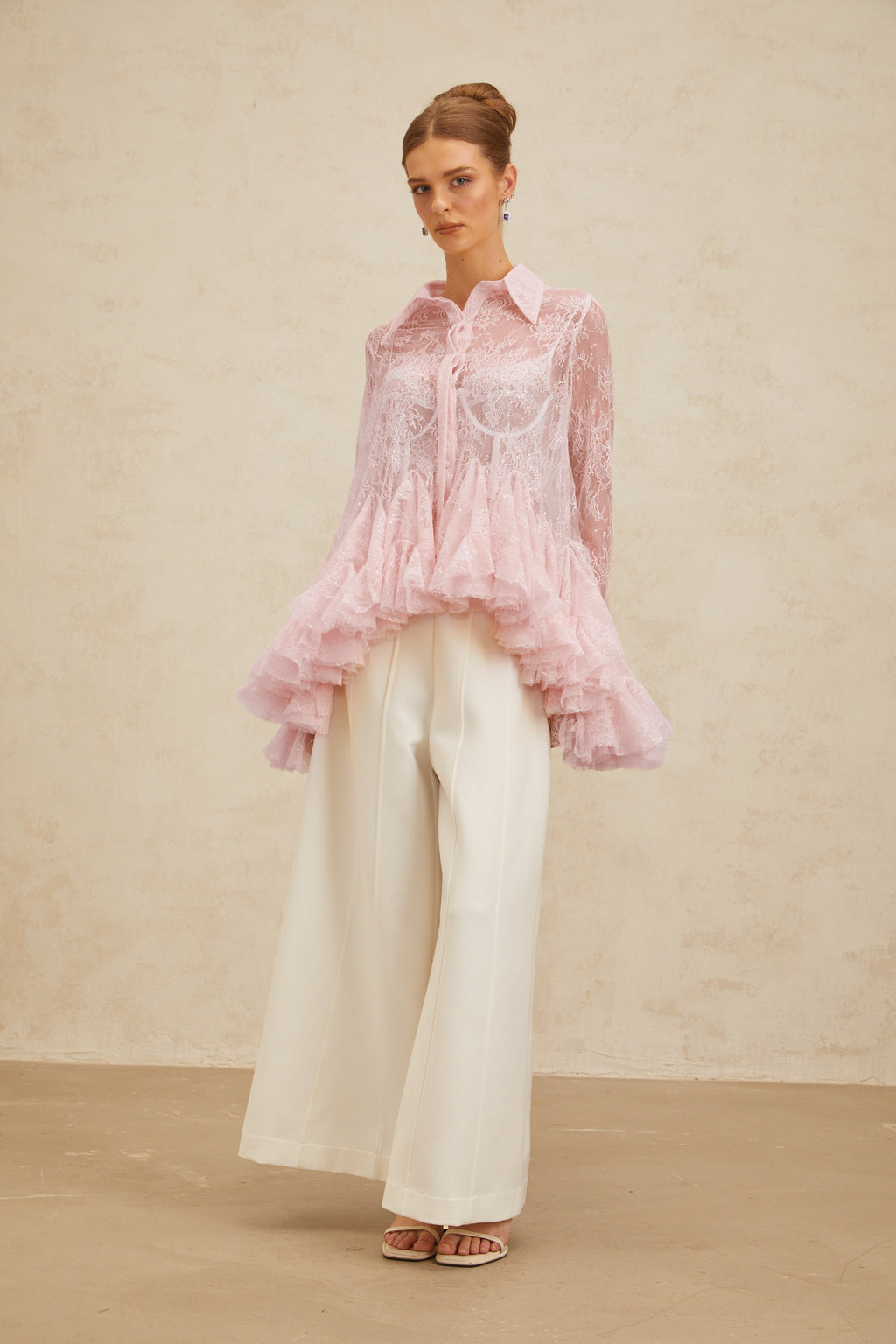 Ingrid Pink Peplum Floral Lace Blouse