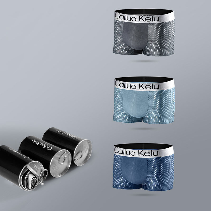 3 Pcs Men's Mesh Breathable Ice Silk Boxer Briefs