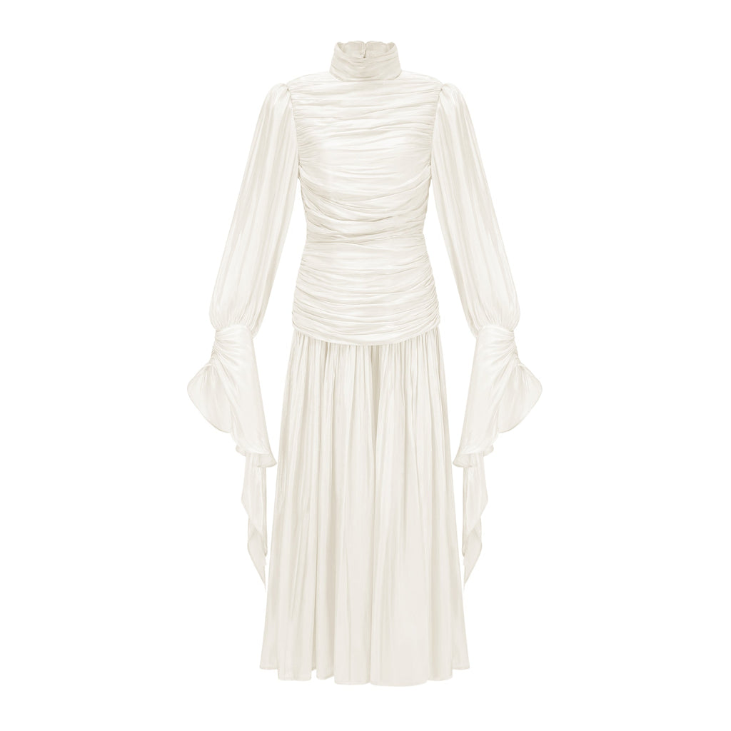 Sarolta Neutral Glossy Ruched Maxi Dress