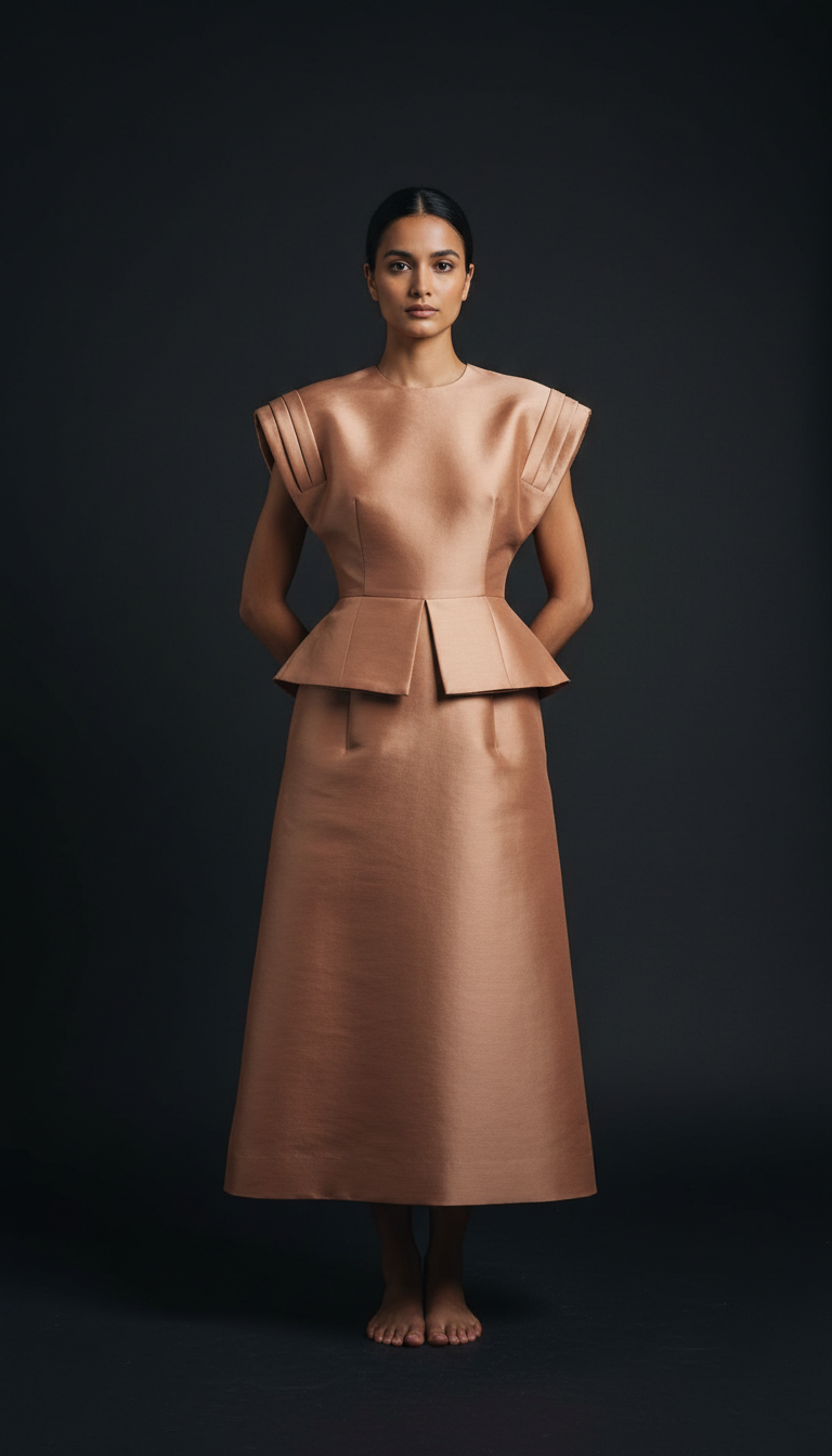 Silk midi dress with architectural seams
