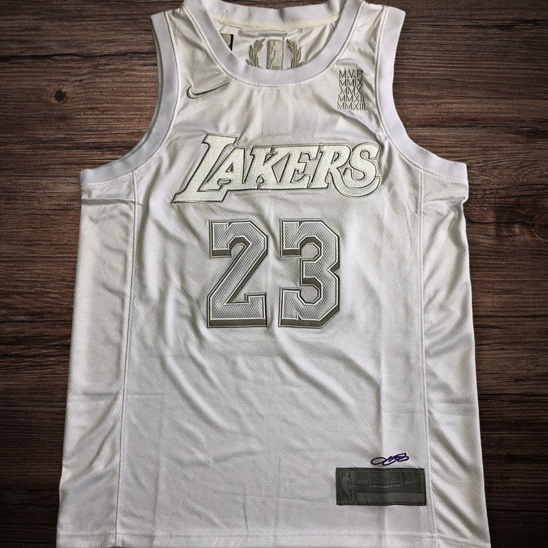 Men’s Lakers #23 James MVP White All Stitched Jersey