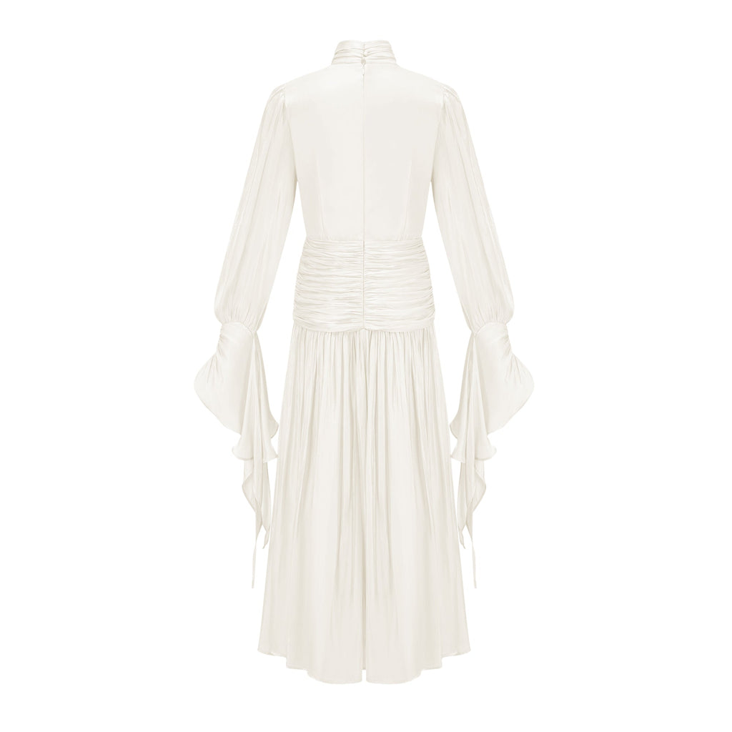 Sarolta Neutral Glossy Ruched Maxi Dress