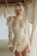 Déotille White Asymmetrical Ruched Mini Dress