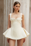 Michèle White Furry Leather Panel Mini Dress