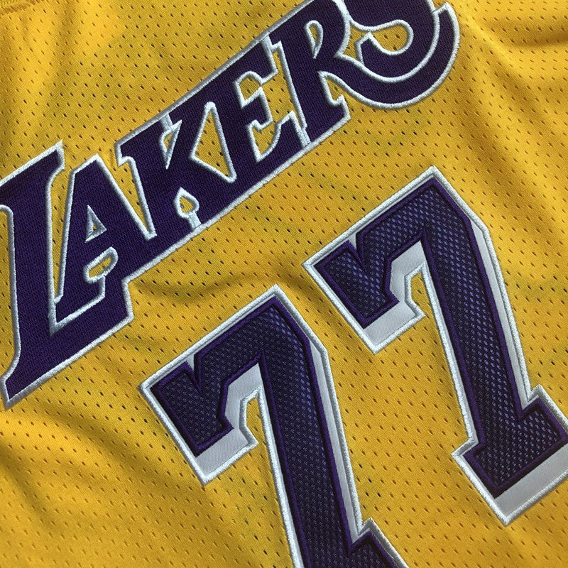 Men’s Los Angeles Lakers #77 Doncic Yellow Short Sleeve Jersey