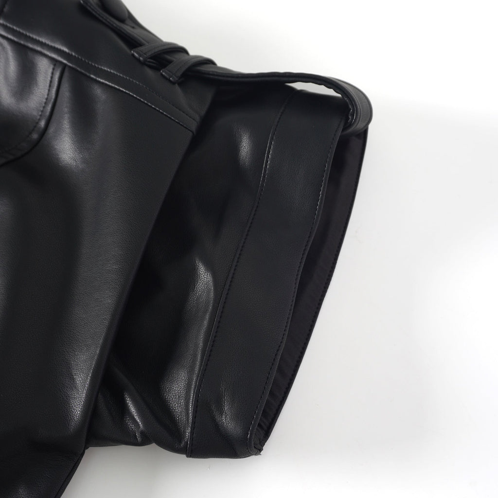 Amarante Black Double-Breasted Leather Mini Dress