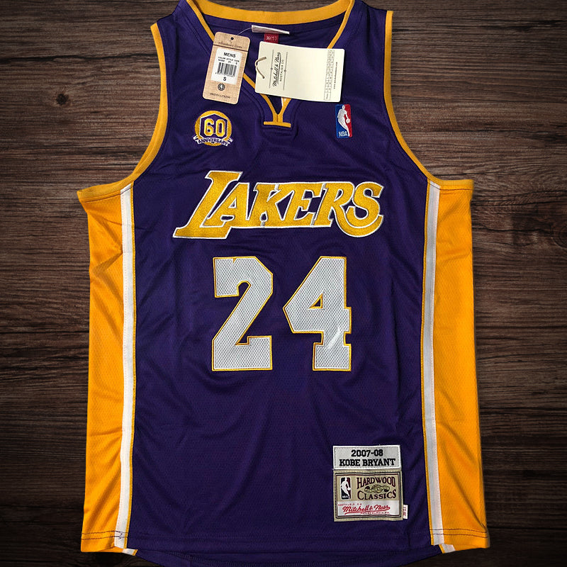 Men’s Los Angeles Lakers 60Th Anniversary #24 Kobe Bryant 2007-08 Jersey Purple