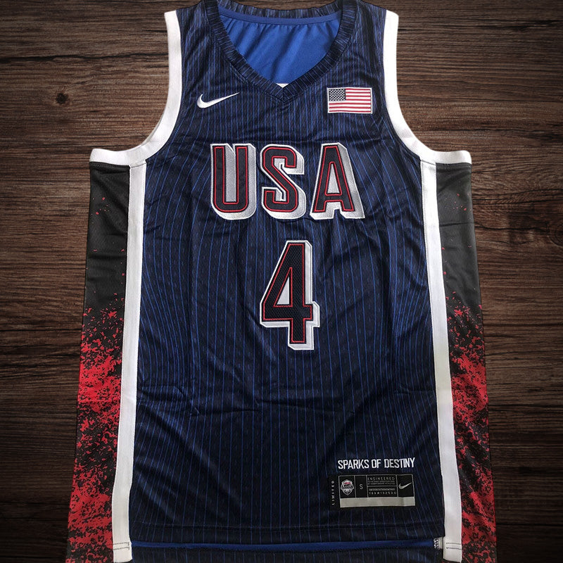 Men’s 2024 Olympics Team USA #4 Curry Navy Jersey