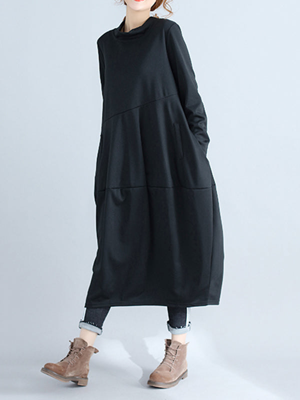 Casual Loose Plus Size Solid Color Hooded Midi Dresses