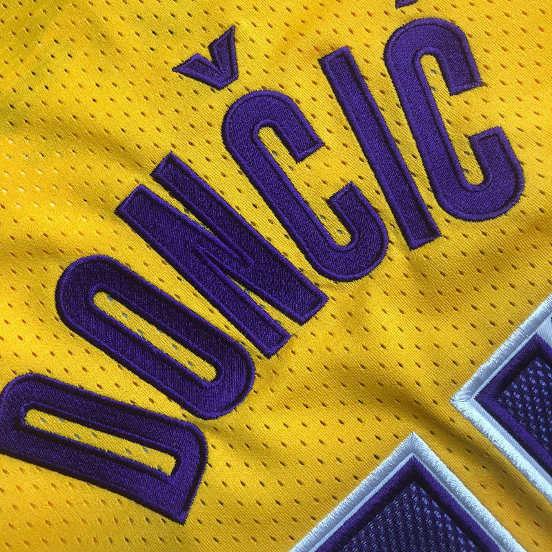Men’s Los Angeles Lakers #77 Doncic Yellow Short Sleeve Jersey