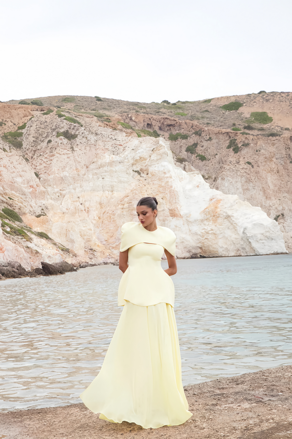 Auriane Layered Cape Sculptural Maxi Dress Set