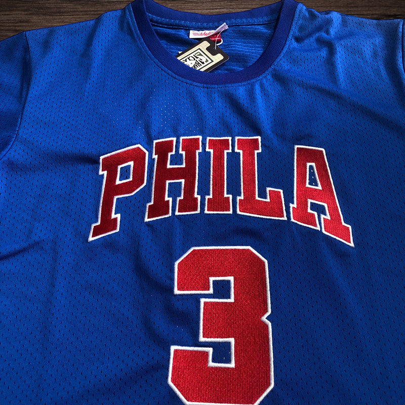 Men’s Philadelphia 76ers #3 IVERSON Blue Short Sleeve Jersey