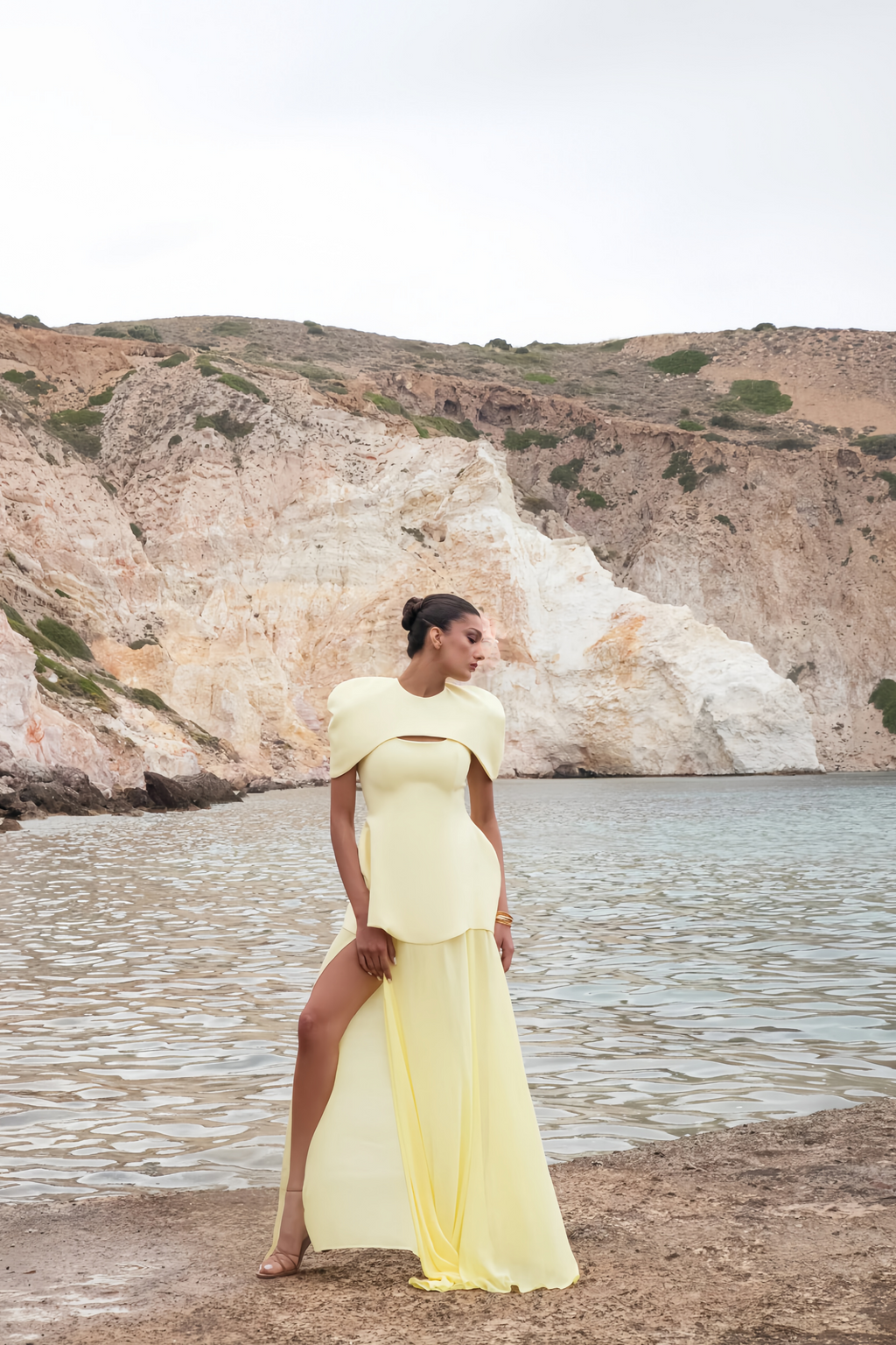 Auriane Layered Cape Sculptural Maxi Dress Set