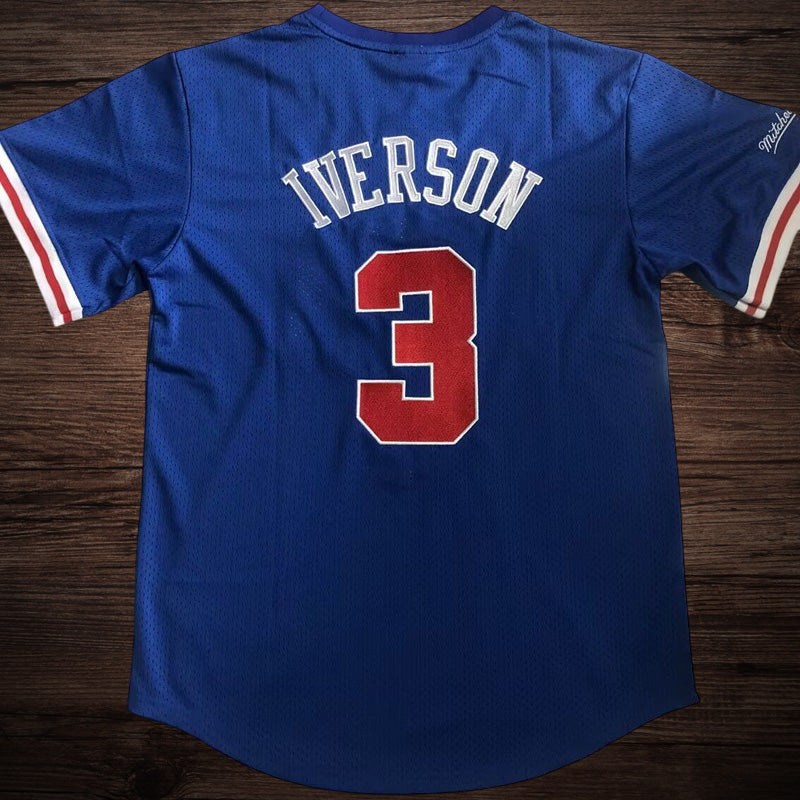 Men’s Philadelphia 76ers #3 IVERSON Blue Short Sleeve Jersey