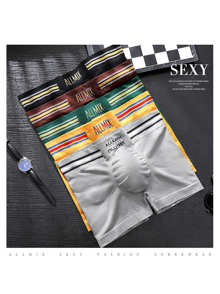 3 Pack ALLMIX Men's Sexy Striped Seamless Low Waist Boxers Briefs