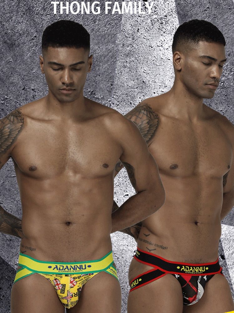 3-pack Men's Low-rise Wide-hem Elastic Printed Hip-baring Thongs