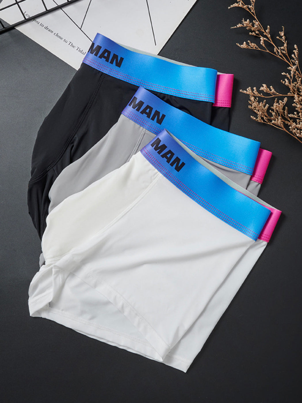 3 Pack Men's U Pouch Trunks with Ombre Belt