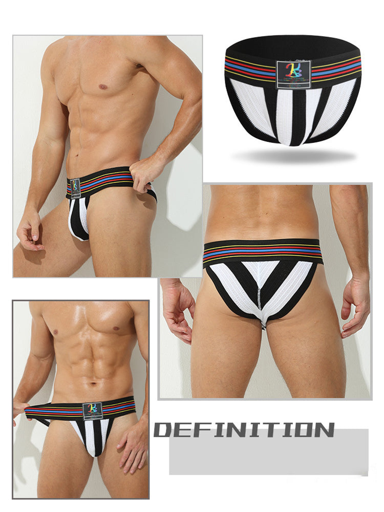 2 Pack Men's Sexy Rainbow Stretchy Breathable Soft U-Convex Pouch Bikini
