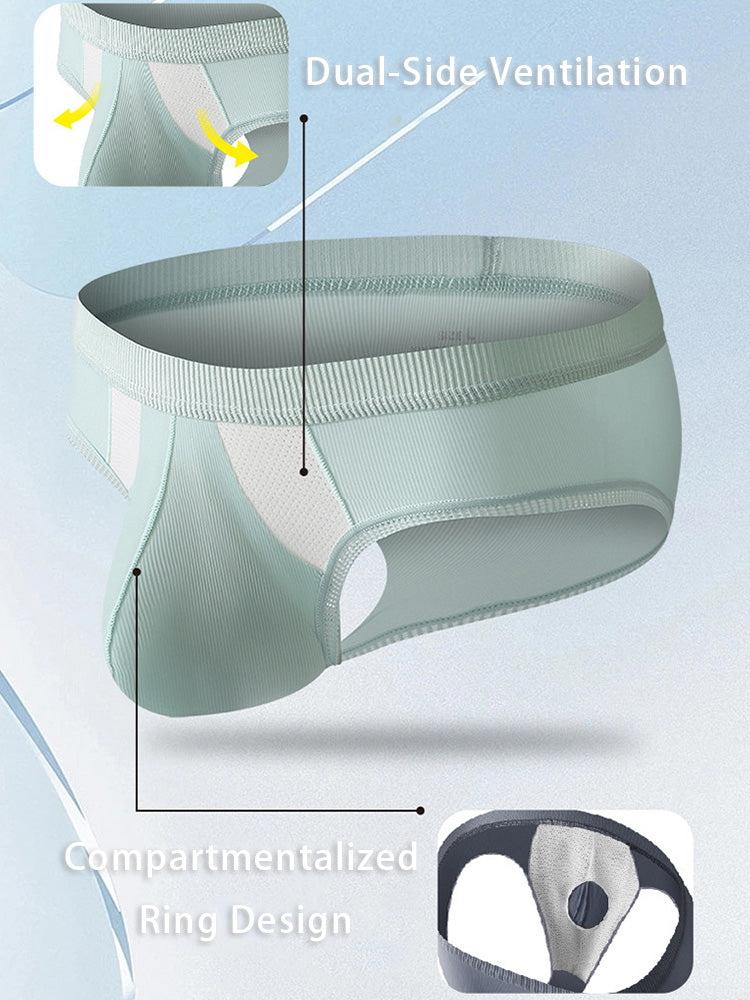 3 Pack Men's Low-Rise Ice Silk High-Stretch U-Convex Large Pouch Briefs