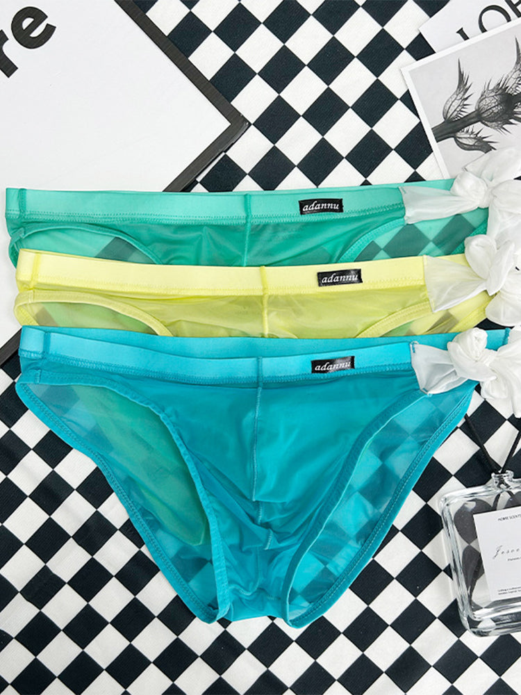 Men's Sexy Translucent Lace-up Briefs with Unfastened U-shaped Large Pouch
