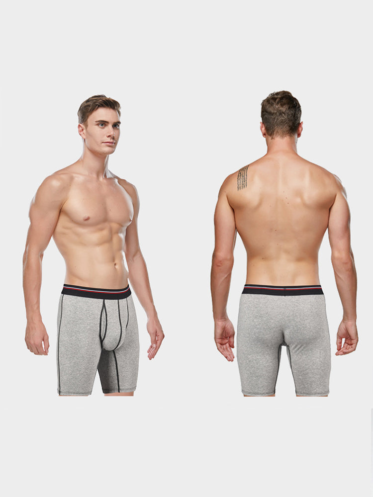 2 Pack Men's Long High Waist Cotton Sports Anti-friction Leg Boxer Briefs