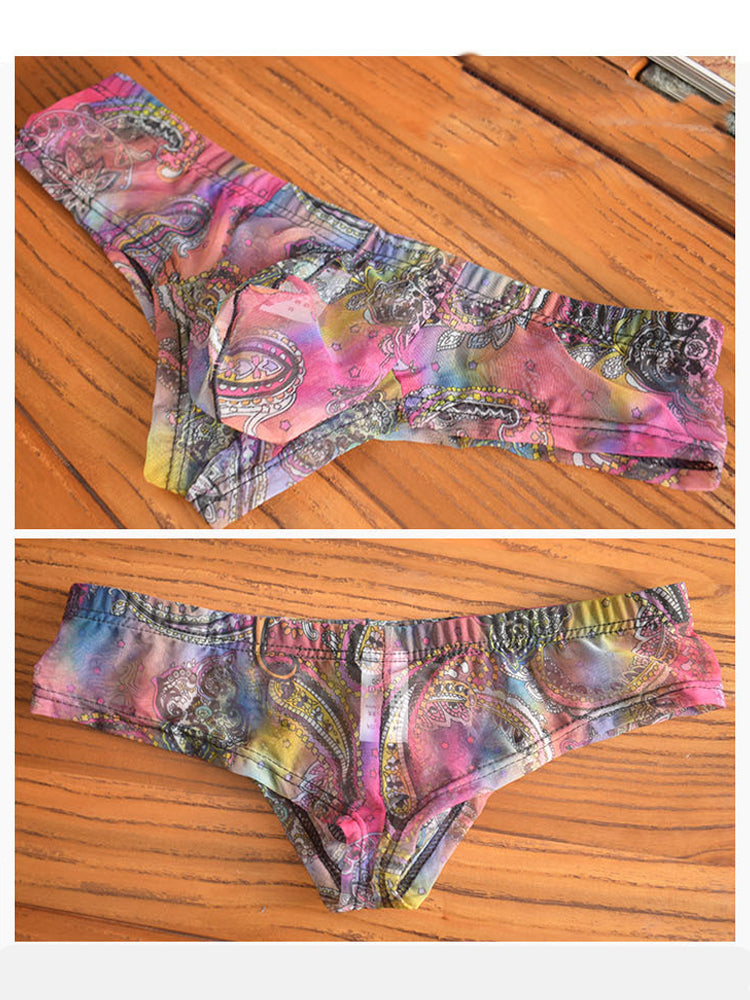 4-pack Men's Lace Print Sheer Mesh Bohemian Boxer Briefs