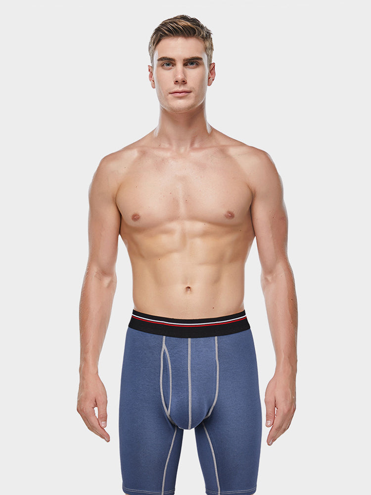 2 Pack Men's Long High Waist Cotton Sports Anti-friction Leg Boxer Briefs