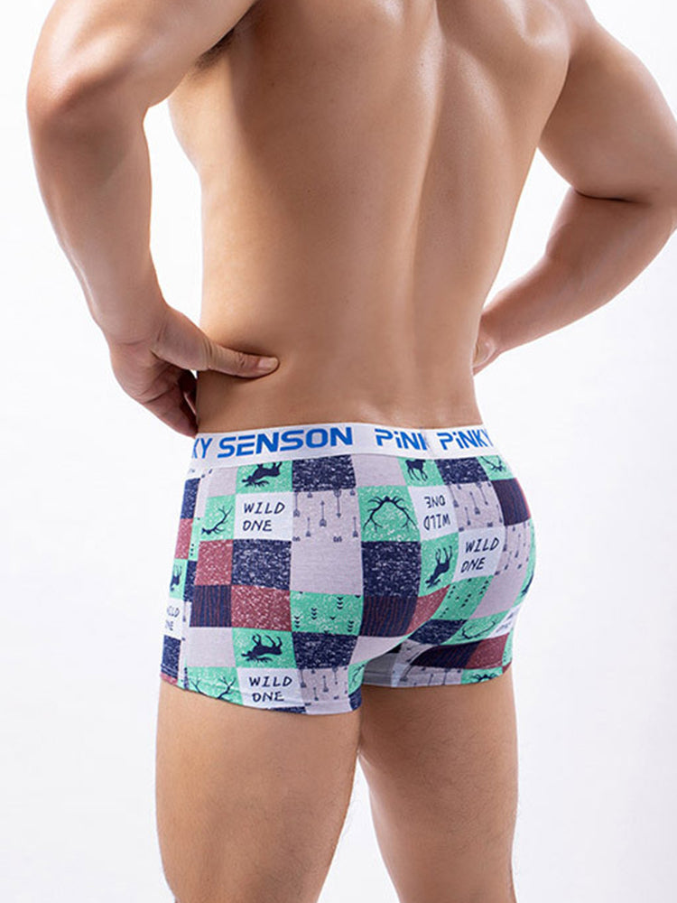 4 Pack Men's Checkered Pattern Cotton Trunks