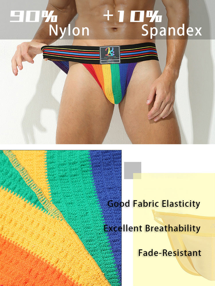 2 Pack Men's Sexy Rainbow Stretchy Breathable Soft U-Convex Pouch Bikini