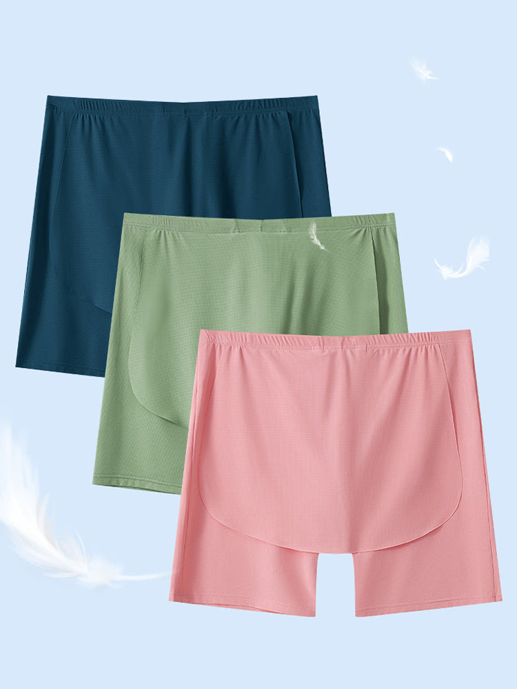 Men's Ice Silk Raised Opening Culottes Mesh Plus Length Boxer Briefs