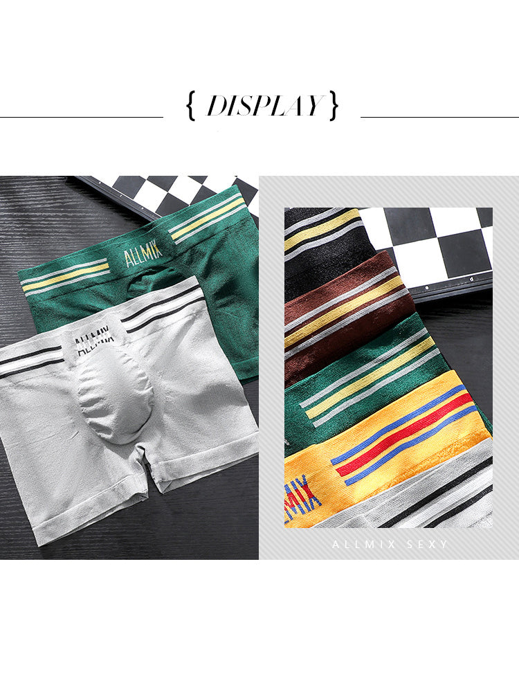 3 Pack ALLMIX Men's Sexy Striped Seamless Low Waist Boxers Briefs