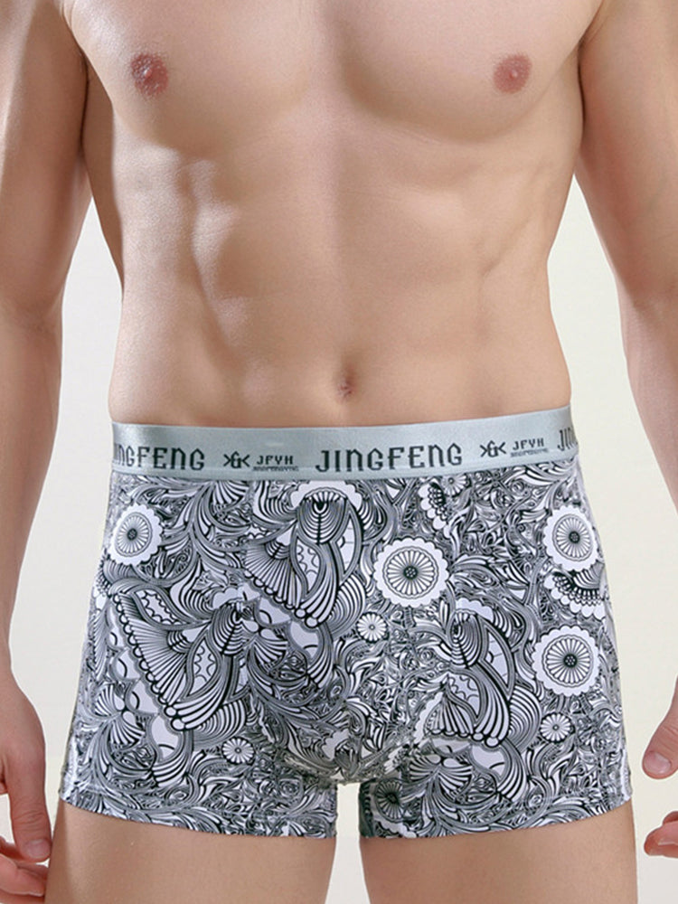 Men's Ice Silk Sexy Breathable Printed Boxers Briefs