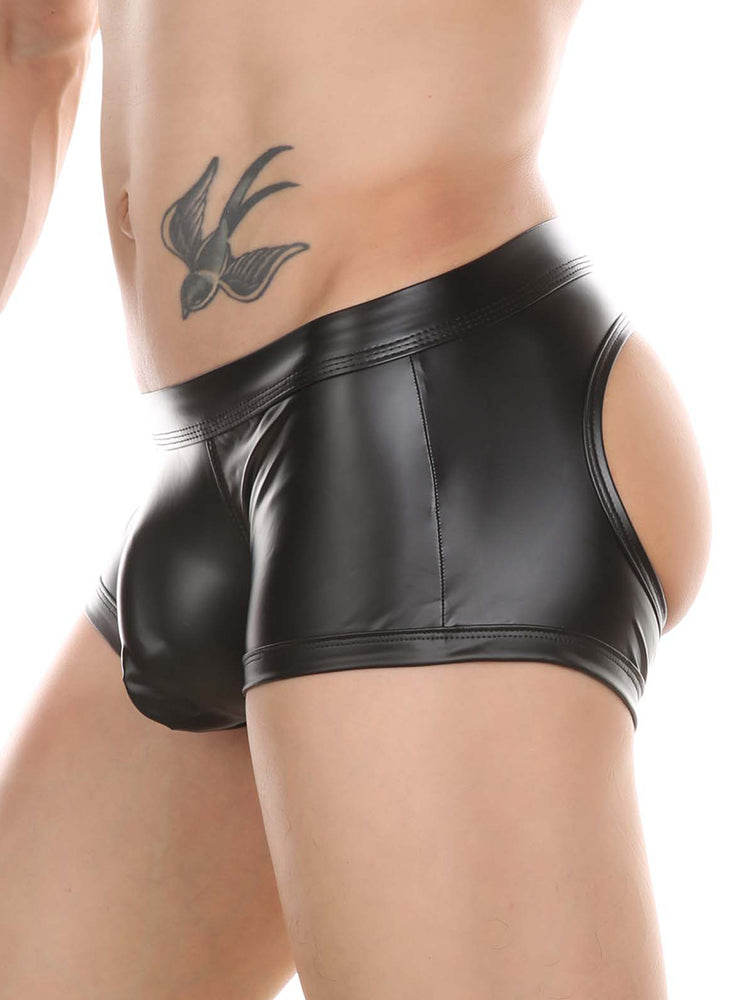2-pack Men's Leather Hollow Hip-revealing Large Pouch Boxer Briefs