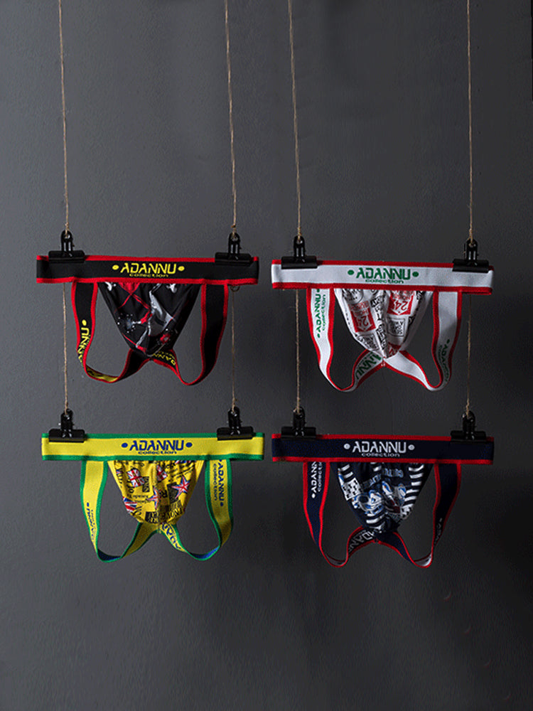 3-pack Men's Low-rise Wide-hem Elastic Printed Hip-baring Thongs