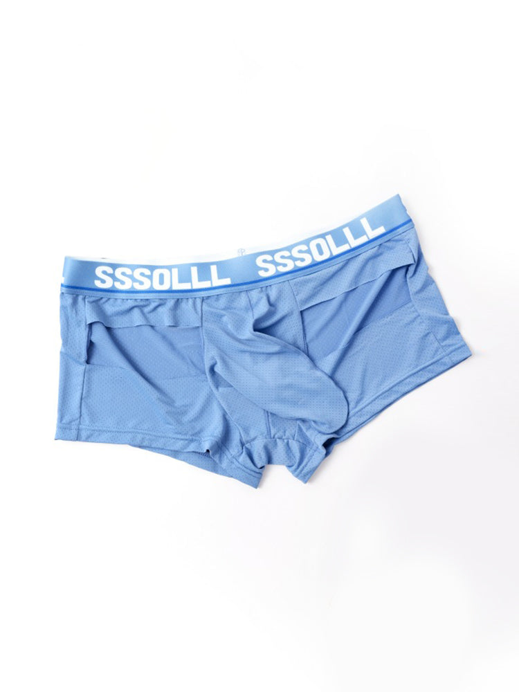 3 Pack Men's Mid-Rise Ice Silk Hollow-Out Trunks