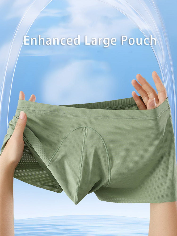 3 Pack Men's Ice Silk Mesh Large Pouch Solid Color Sexy Trunks