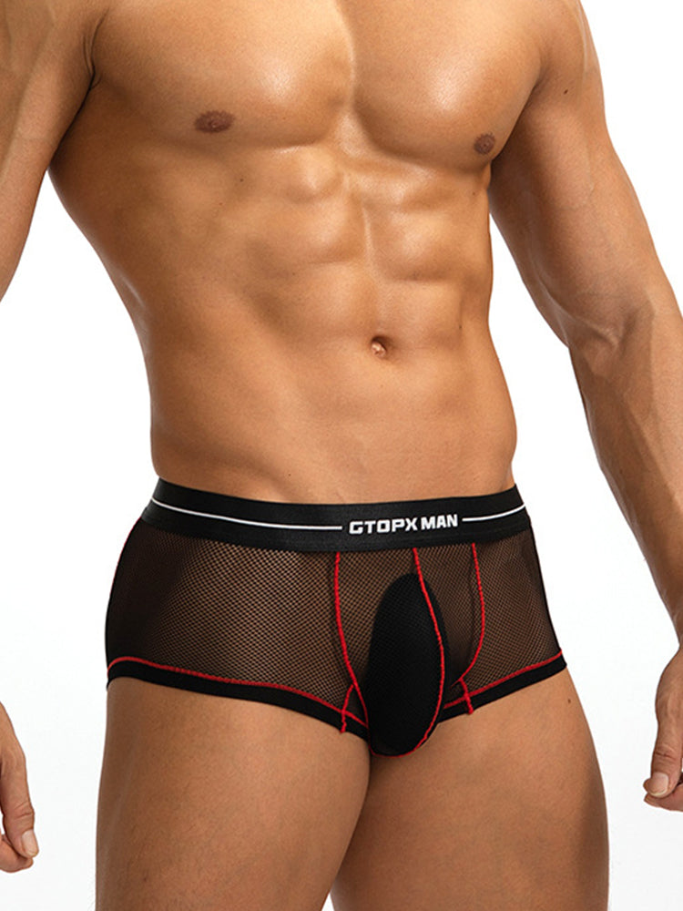 2 Pack Men's Sexy Low-rise Transparent Mesh Trunks