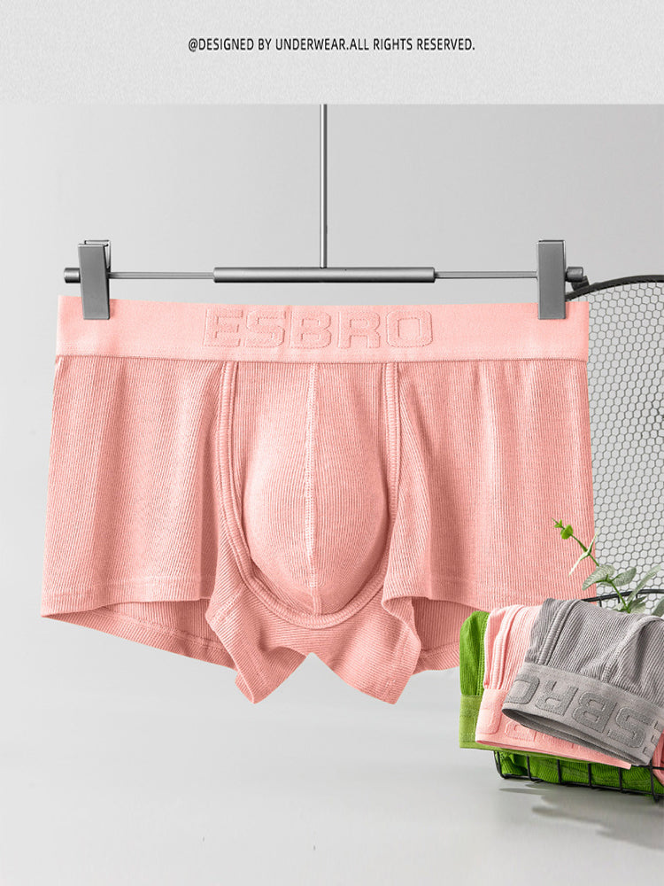 2 Pack Men's Single-Layer U-Pouch Ribbed Sweat-Absorbing Breathable Trunks