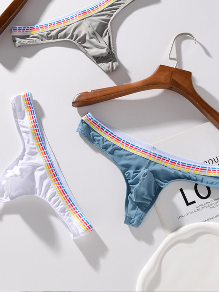 3 Pack Men's Ice Silk Middle-Rise Summer Thongs