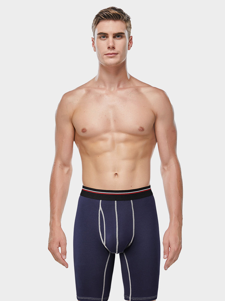 2 Pack Men's Long High Waist Cotton Sports Anti-friction Leg Boxer Briefs